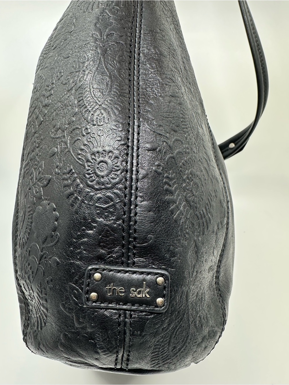 The Sak Black Embossed Leather Shoulder Bag